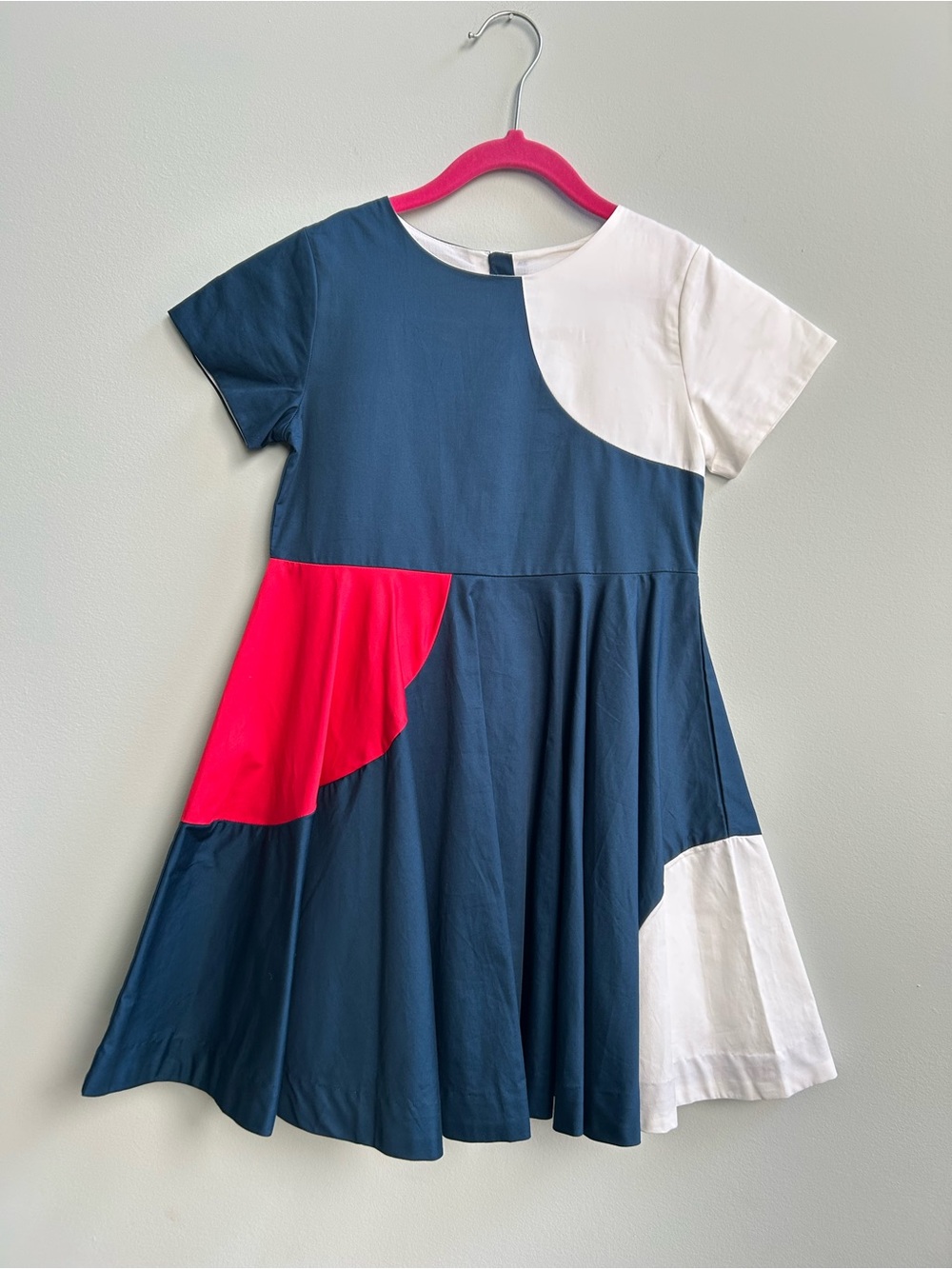 Jacadi Paris Girls’ Navy, White & Red Short Sleeve A-Line Colorblock Dress, 8A